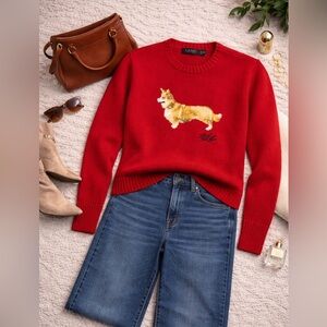 Ralph Lauren Intarsia-Knit Corgi Cotton Sweater XXS NWT